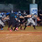 Angels RB Marvin Manibusan receives the kickoff and takes it to the 20 yard line. (photo by Joey Blas)