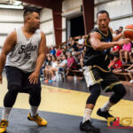 PFC Islanders Jino Han stays grounded as Guam Elite Friars Nap Finch plays defense. (Photo by Michael Blas)