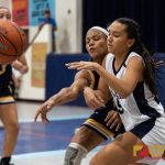 Guam High Panthers Taneena Henderson knocks the ball loose off of the hands of Academy Cougars Myka Terlaje. (Photo by Michael Blas)