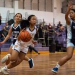 GW Geckos Haley Banez rushes in for a layup. (Photo by Michael Blas)