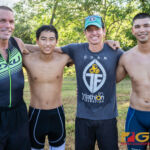 Cam Oneal, second from right, Mark Imazu, second from left, Ed Poppe, right, and Craig Weymouth, left, qualified for the Guam Triathlon National Team at the qualifiers hosted by the Guam National Triathlon Federation on Sunday morning. (Photo by Michael Blas)