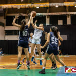 St. Paul Warriors Janniliese Quintanilla gets stuffed by Academy Cougars Mia San Nicolas. (Photo by Michael Blas)