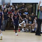 Bulldog Nico Bonita celebrates after hitting a corner three pointer in the opening period. (photo by Robert Balajadia)