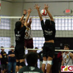 Tiyan Titans Neil Ericsson gets a block on Friars Noah Diaz early in the first set. (Photo by Michael Blas)