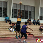 Elite Friars Vince Estella knocks in a three pointer early in the first half. (Photo by Michael Blas)