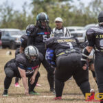 The Sindalu Raiders and SB Saints hit the gridiron in the opening week of the 2019 GWFTL Season. (photo by Bout It Productions)