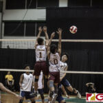Fd Friars Brian Anderson & Noah Diaz go up to defend against Harvest Eagles JR Noh.(photo by Bout It Productions)