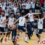 The Harvest Eagles celebrate as they defeat the Tiyan Titans in the fifth and final set, advancing to the 2019 IIAAG Boys Volleyball Championship Game. (Photo by Michael Blas)
