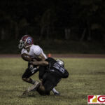 Okkodo Bulldogs Kapono Kai loses the football in his first possession after stepping in for the shaken up Conan Baza. (photo by Bout It Productions)