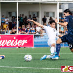 Guam Matao's Dylan Naputi attempts to clear the ball off Philippines Mark Hartmann. (Photo by Michael Blas)