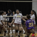 The GW Geckos team congratulate Ciarra Martinez for the blocked shot. (photo by Bout It Productions)