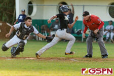 JFK Islander Gavin Lim makes it home before ND Catcher Kobe Martinez can get to him. (Photo by Michael Blas)