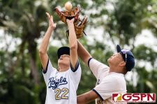 ND Royal Ethan Lobaton catches the pop fly to end the inning. (Photo by Michael Blas)