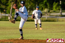 ND Royal Ethan Lobaton loads up for a pitch in the fourth quarter of the game. (Photo by Michael Blas)