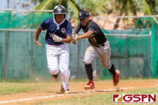 New Zealand's Gabriel Lesoa tags Guam's Nolan Babauta out on a scramble between third base and home base. (Photo by Michael Blas)