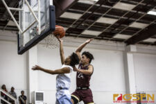 FD Friars Blaise Ada denies St. Paul Warriors Jon Sevilla from the fast break bucket. (photo by Bout It Productions)