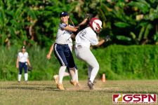 Academy Cougar Isabella Muna outs Southern Dolphin Chloe Sanchez at second base. (Photo by Michael Blas)