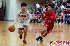 FD Friar Colin Santiago brings the ball down court in the fourth quarter. (Photo by Michael Blas)