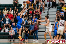 St. Paul Warrior Josiah Quintanilla goes for three early in the first quarter. (Photo by Michael Blas)