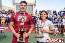 FD Friar Jose San Nicolas and Tiyan Titan Tiara Fernandez received the 2020 GRFU Player of the Year Award. (Photo by Michael Blas)
