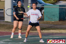The High School Girls Tennis Doubles finished quarterfinals play late Tuesday afternoon, March 3, 2020, at Tamuning courts. (Photo by Michael Blas)