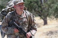 U.S. Army Staff Sgt. Joey J. Gogue, a Santa Rosa, California resident with Guam heritage, focuses on an 8-mile ruck march in the 49th Military Police Brigade 2020 Best Warrior Competition (BWC) Aug. 8-12, 2020, at Camp Roberts, California. The California Army National Guard event determines the 49th’s top noncommissioned officer (NCO) and enlisted Soldier and Gogue won the NCO category after besting a field of 12 competitors. Gogue represented Forward Support Company, 579th Engineer Battalion. He is the 49th’s representation in November’s state-level BWC. If he wins again, Gogue will represent California in National Guard Bureau’s Regional BWC, where he will compete against top NCOs from Hawaii, Nevada, Colorado, Arizona, New Mexico, Utah and Guam. Guam was to host this year’s Regional BWC, but the coronavirus pandemic halted the May event. (U.S. Army National Guard photo by Staff Sgt. Eddie Siguenza)