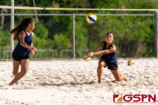 The IIAAG Girls Beach Volleyball Tournament is underway at GFA as the St. John's Knights faced off against the Academy Cougars. (Photo by Michael Blas)