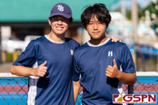 Harvest Eagle Keisi Clark and David Chae take first in the IIAAG Boys Doubles All-Island Tournament. (Photo by Michael Blas)