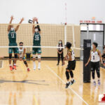 Jfk Islanders Shion Shimizu & Irvin White attempt a block from Tiyan High Titan VJ Rosario. Photo by Bout It Productions