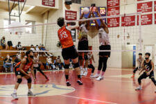 The FD Friars finished the season unbeaten, winning their final game over the home team St. John's Knights in four sets. (photo by Omar Nobuo)