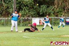 Peaches Talen Topasna slides to second base. (Photo by Michael Blas)