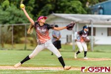 Peaches Ashley Mendiola starts off the game at the mound. (Photo by Michael Blas)