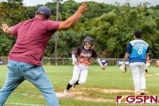 Peaches Marissa Maratita clears third base and makes a run for home. (Photo by Michael Blas)