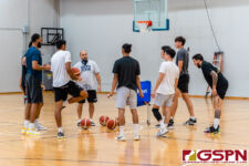 The Bank of Guam Men's Basketball Team run through drills at practice for their game against Chinese Taipei. (Photo by Michael Blas)
