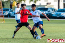 SJS Knight Ryo Hikichi and HCA Eagle Christian Shinohara fight for possession. (Photo by Michael Blas)