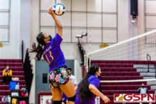 The SSHS Sharks defeated the GW Geckos in four sets, 21-25, 25-22, 25-19, 25-22, on opening night of the ISA Girls Volleyball season. (Photo by Michael Blas)