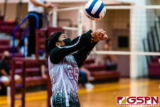 The SSHS Sharks defeated the GW Geckos in four sets, 21-25, 25-22, 25-19, 25-22, on opening night of the ISA Girls Volleyball season. (Photo by Michael Blas)