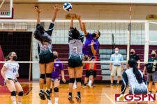 The SSHS Sharks defeated the GW Geckos in four sets, 21-25, 25-22, 25-19, 25-22, on opening night of the ISA Girls Volleyball season. (Photo by Michael Blas)