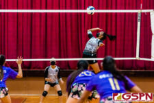 The SSHS Sharks defeated the GW Geckos in four sets, 21-25, 25-22, 25-19, 25-22, on opening night of the ISA Girls Volleyball season. (Photo by Michael Blas)