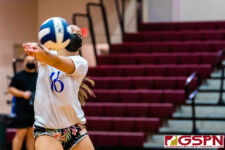 The SSHS Sharks defeated the GW Geckos in four sets, 21-25, 25-22, 25-19, 25-22, on opening night of the ISA Girls Volleyball season. (Photo by Michael Blas)