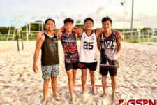 The THS Titans duo of VJ Rosario and Xander Duenas will face off against fellow Titans Gerald Malana and Tyrone Buekis in the IIAAG Boys Beach Volleyball Championship. (Photo by Michael Blas)