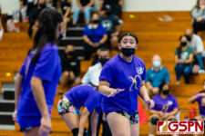 GW Gecko Joie Almoguera calms her team down as they close out the third set. (Photo by Michael Blas)