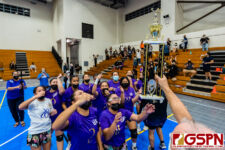 The GW Geckos defeat the SSHS Sharks in straight sets to become 2021 ISA Girls Volleyball Champions. (Photo by Michael Blas)