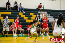 Knights guard Yasmeen Lopez tries to carve into the JFK lead late in the 4th quarter. (photo by Robert Balajadia)