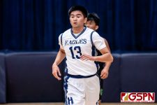 HCA Eagle Lawrence Delmacio makes his way across court after scoring. (Photo by Michael Blas)