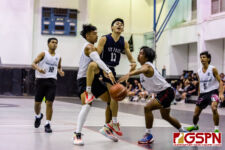 SSHS Shark Aidan Bombon slaps the ball out of SPCS Warrior Jacob Miranda’s hands. (Photo by Michael Blas)