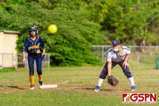 GHS Panther Leilani Westland gets set for a run at home while AOLG Cougar Noelle Chun sets up on defense. (Photo by Michael Blas)