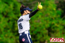 AOLG Cougar Isabella Dangan calls to her team after grabbing the second out. (Photo by Michael Blas)