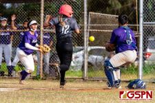 SSHS Shark Angetita Limes lands at home plate off a GW Gecko error. (Photo by Michael Blas)