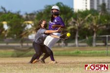 GW Gecko runner Bansil makes it to second base safely. (Photo by Michael Blas)